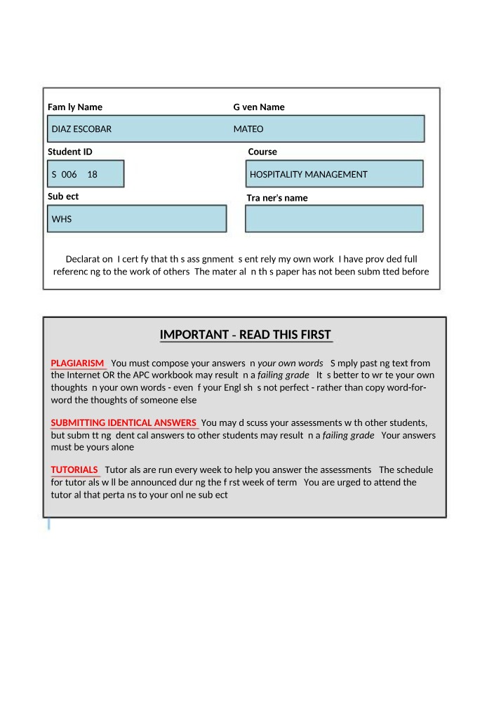 WHS 2 Assessment 1