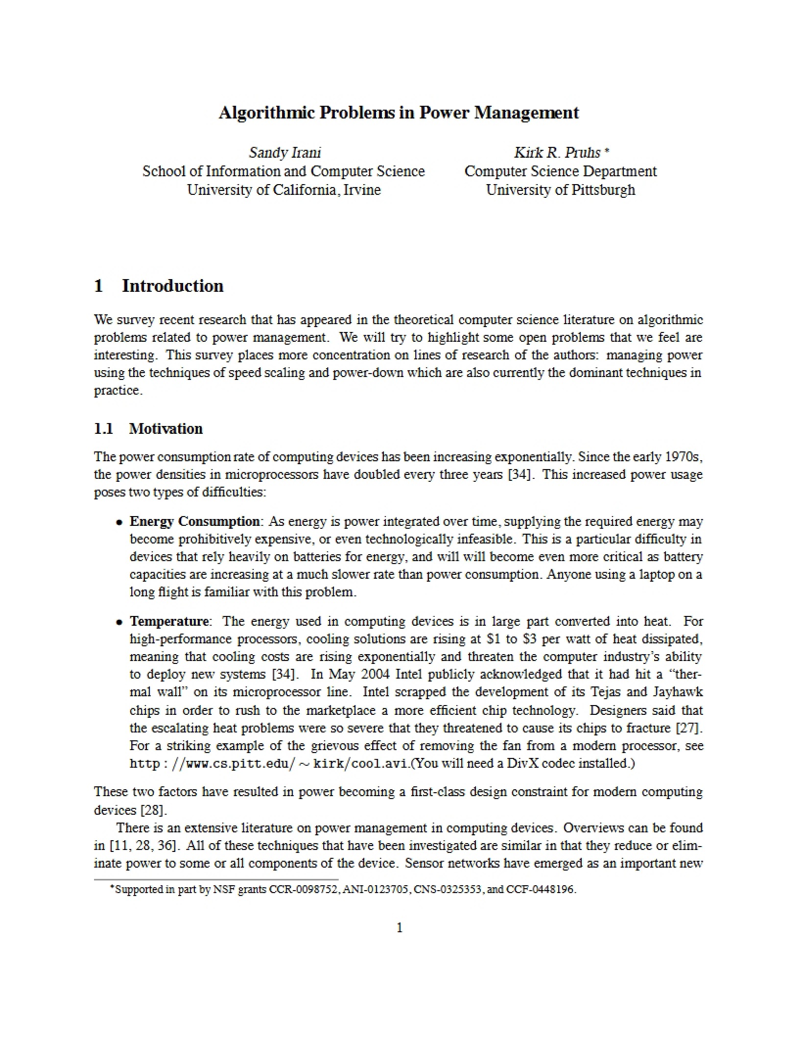 Power Management Algorithmic Problems