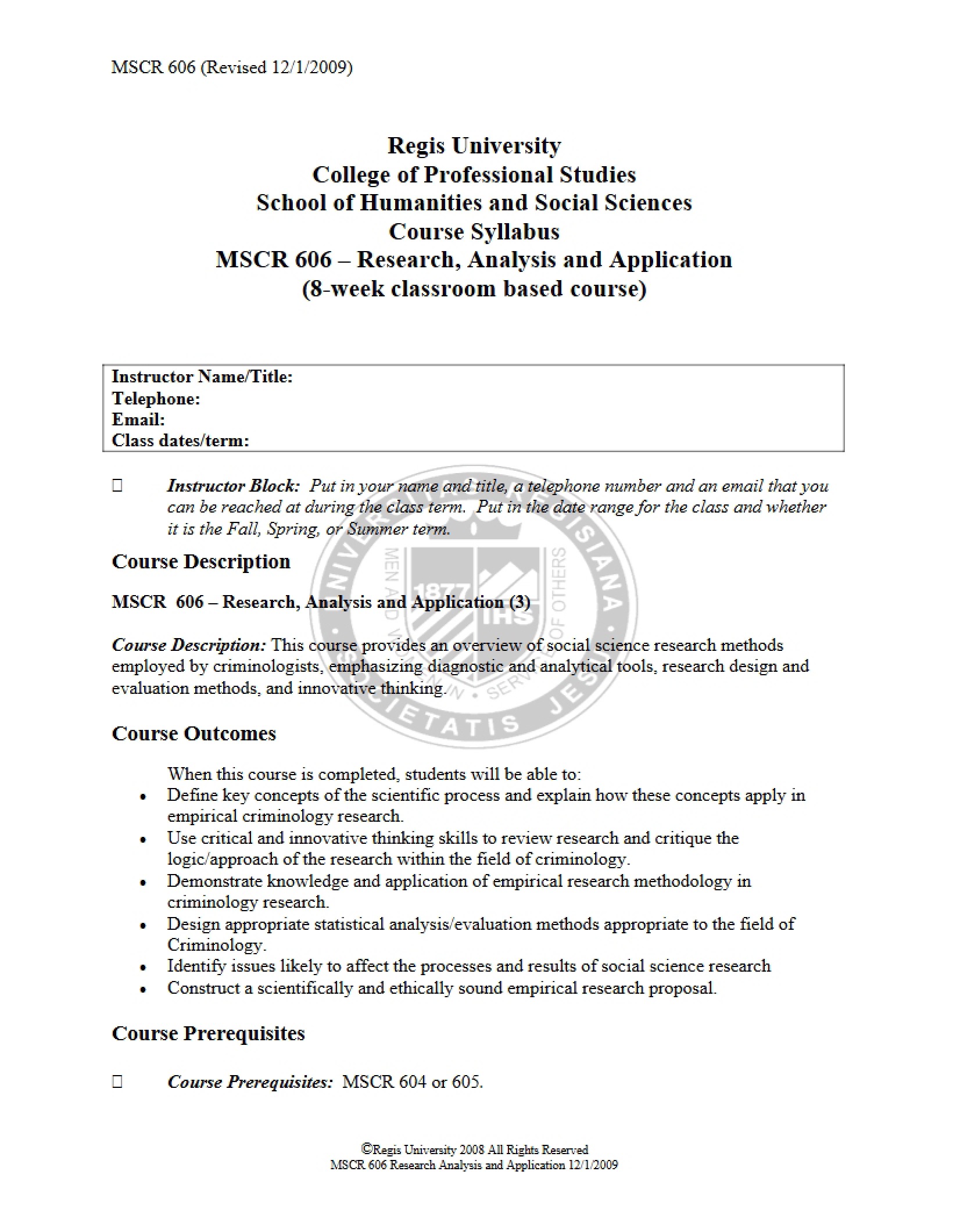 Research Analysis Syllabus