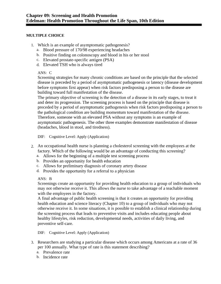 Health Promotion and Screening Strategies for Early Disease