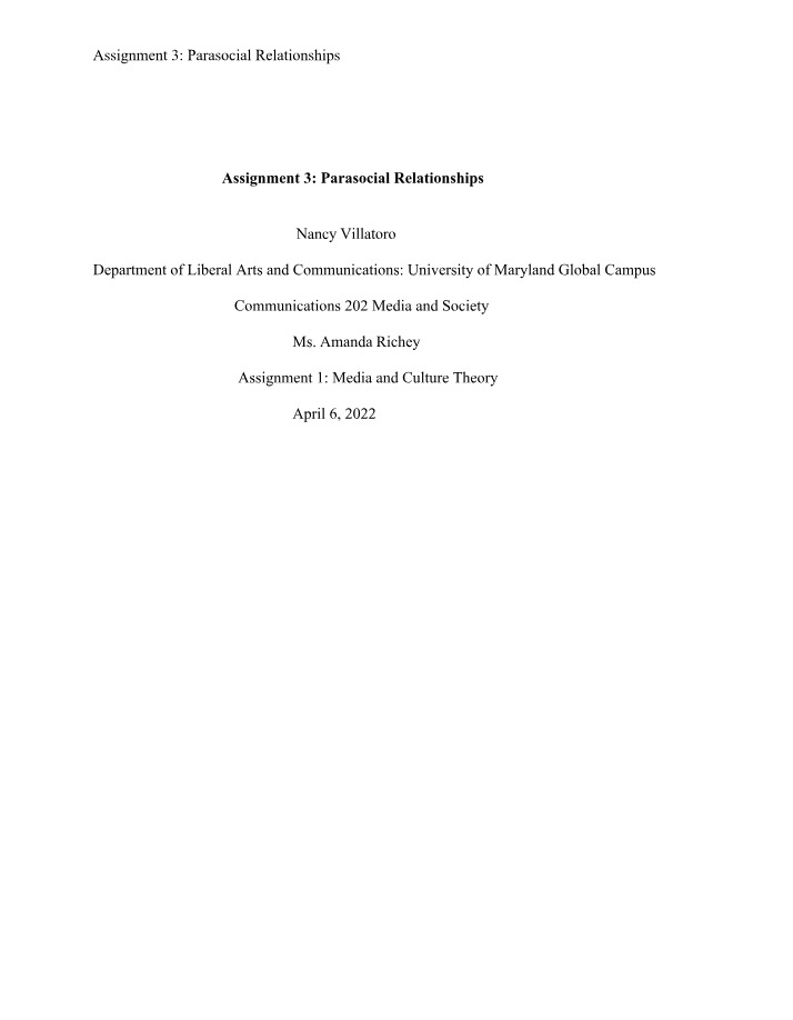 Parasocial Relationships - Assignment 3