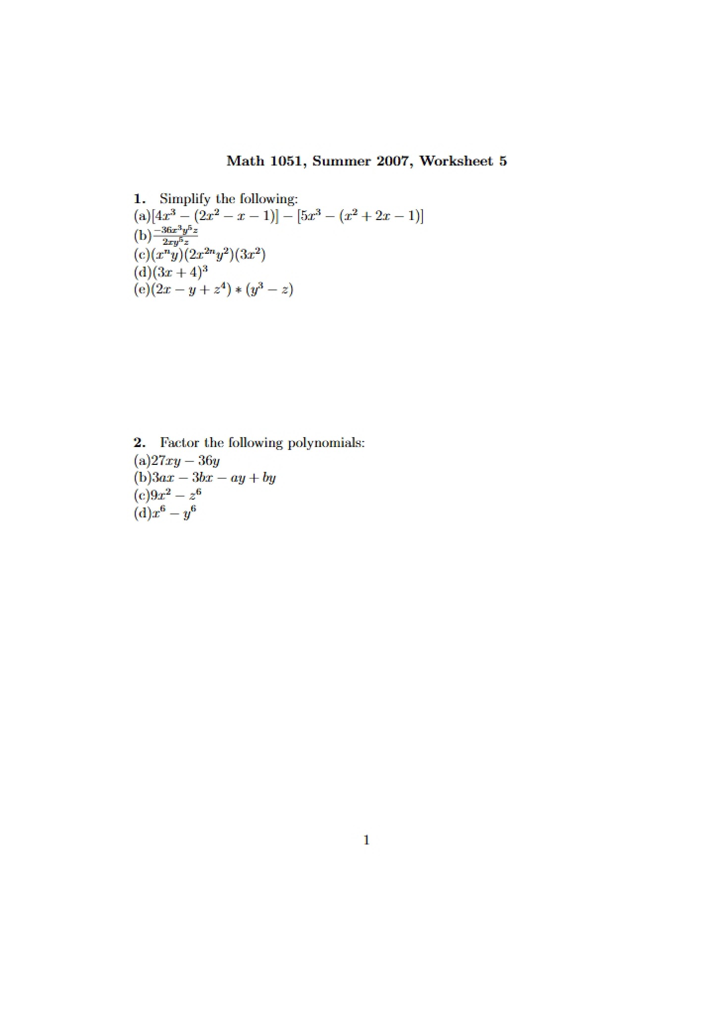 Problem Sheet
