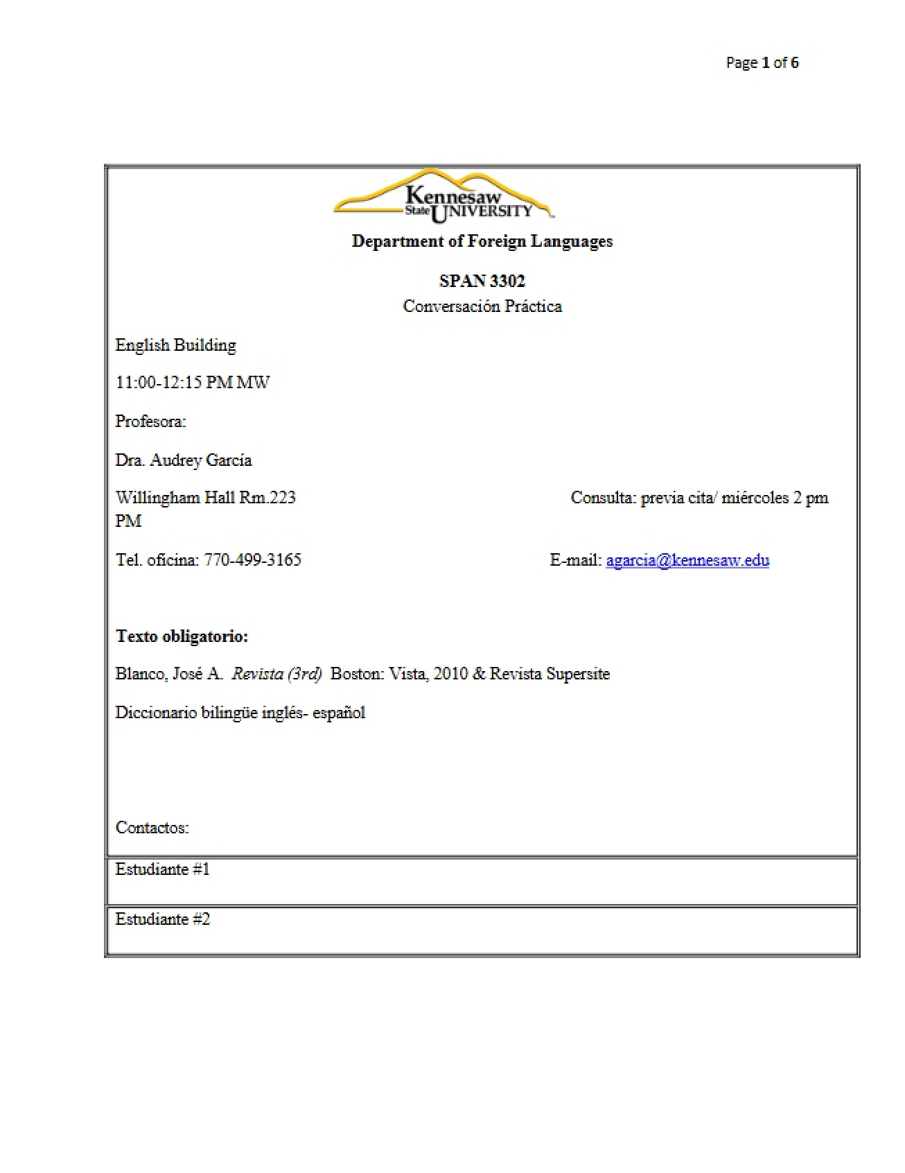 Course Schedule for SPAN 3302