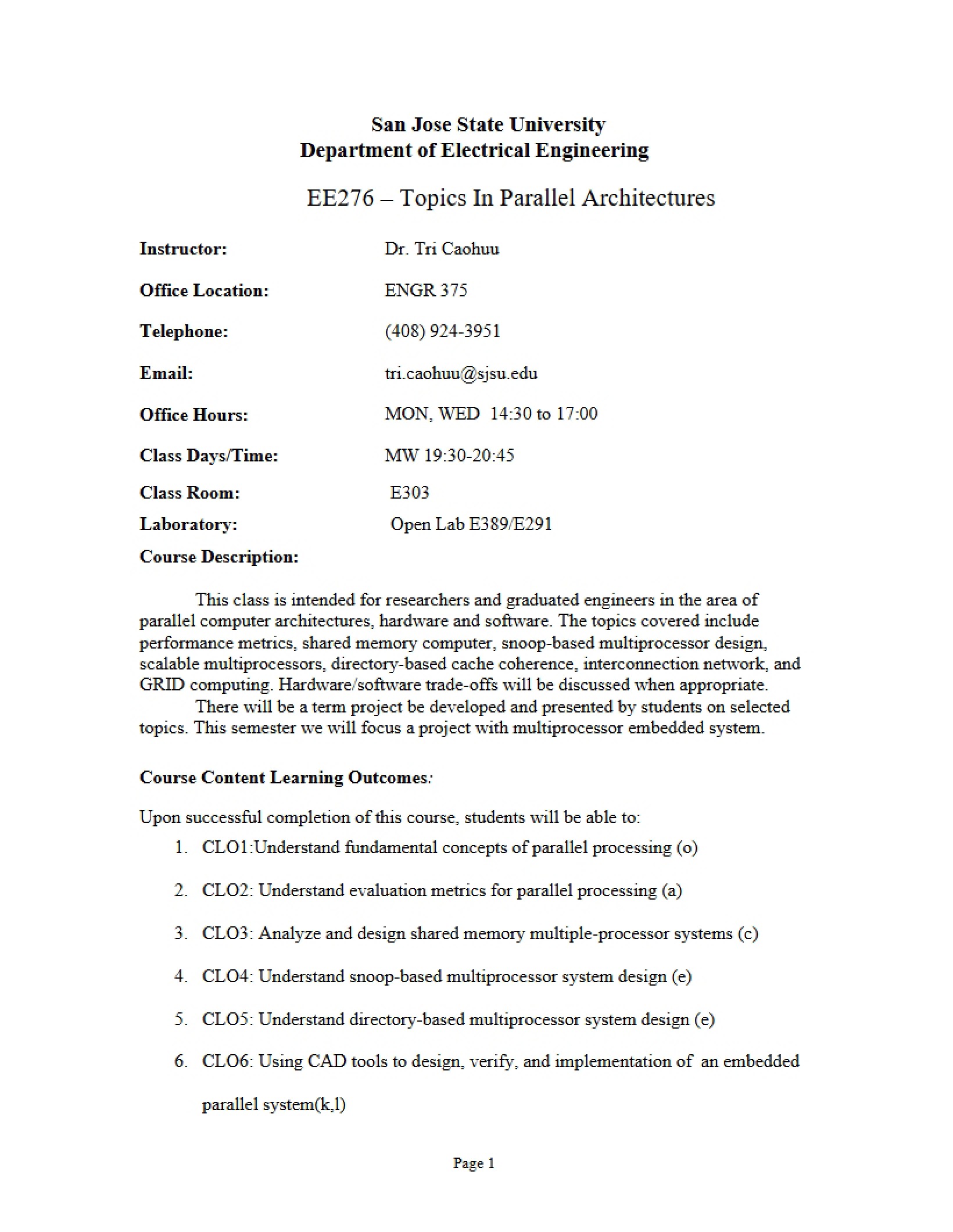 Parallel Computer Systems Syllabus