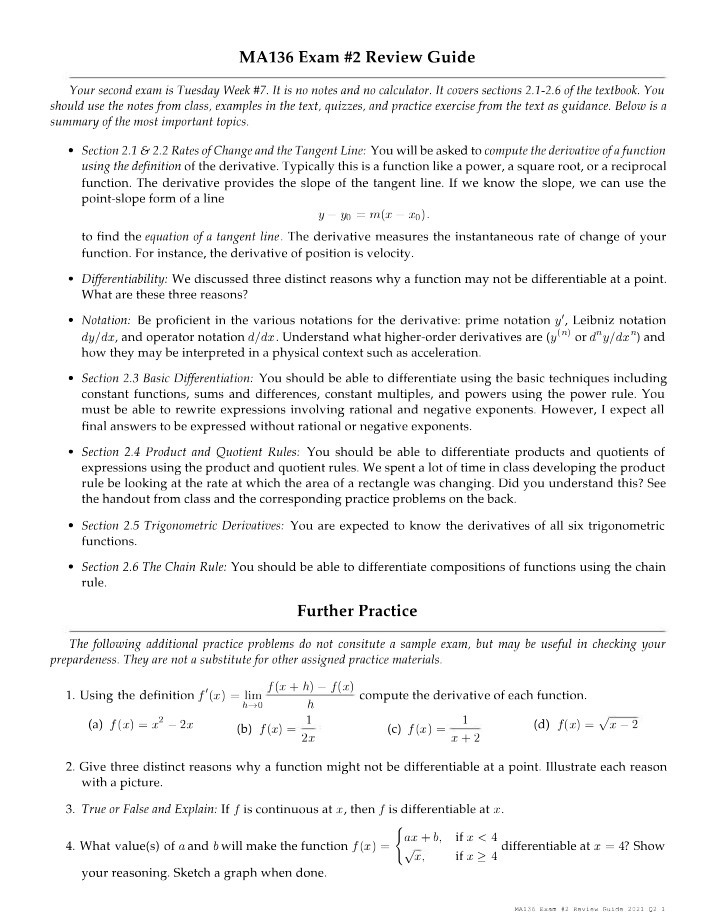 Review Guide for Exam 2