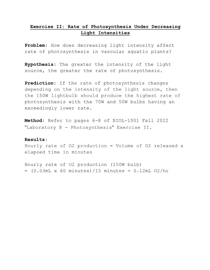 Impact of Decreasing Light Intensity on Photosynthesis Rates