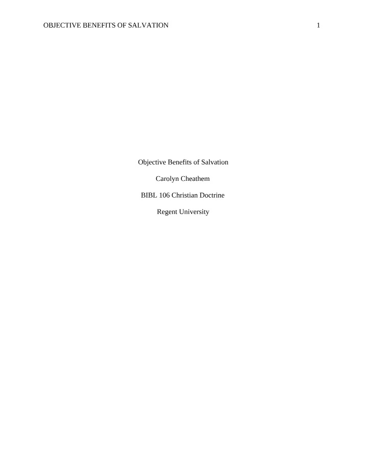 Objective Benefits of Salvation in Christian Doctrine