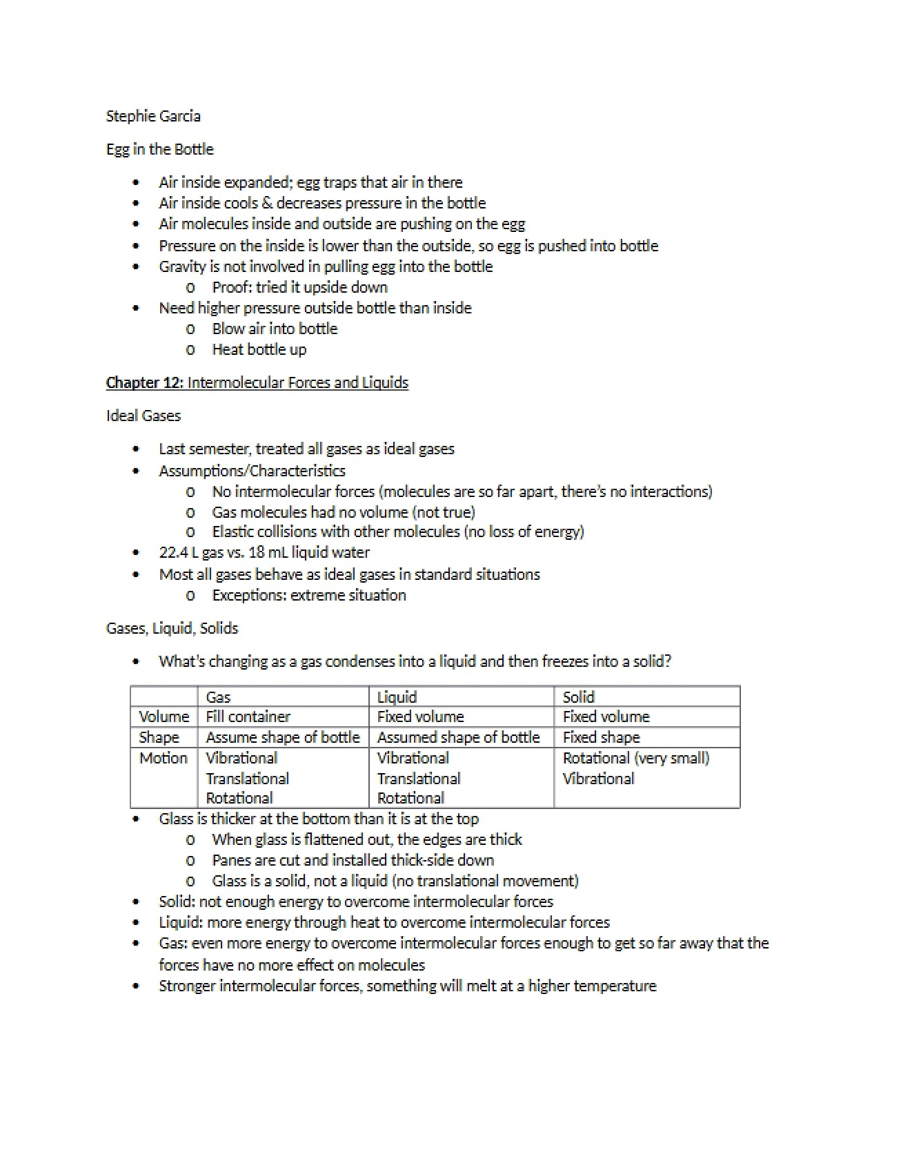 Chemistry Notes from January 9, 2014