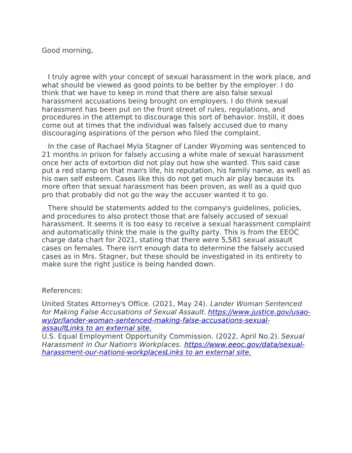 Workplace Sexual Harassment Accusations - An Analysis