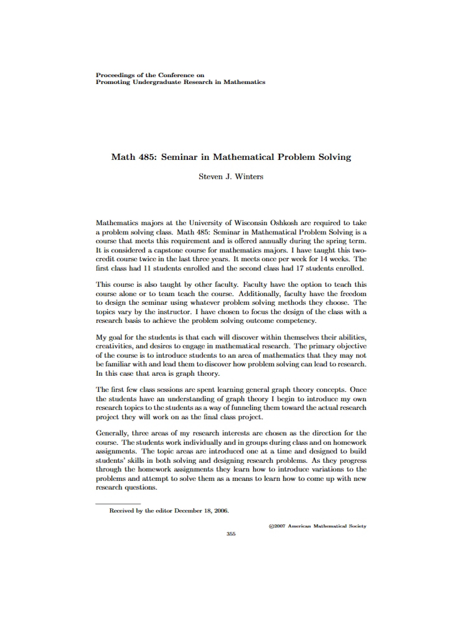 Mathematical Problem Solving Seminar