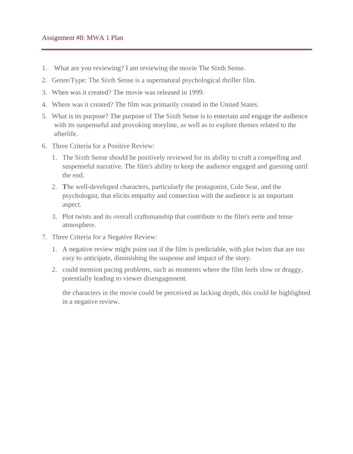 MWA 1 Plan - Assignment 8