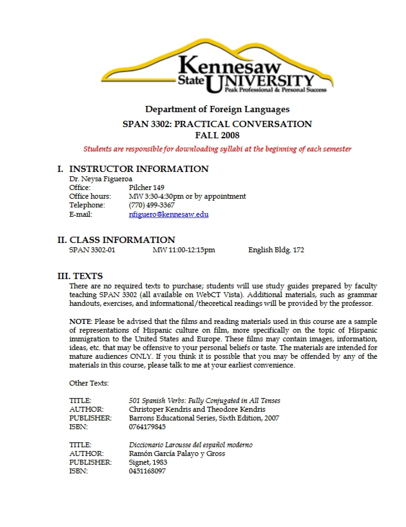 Semester Plan for SPAN 3302