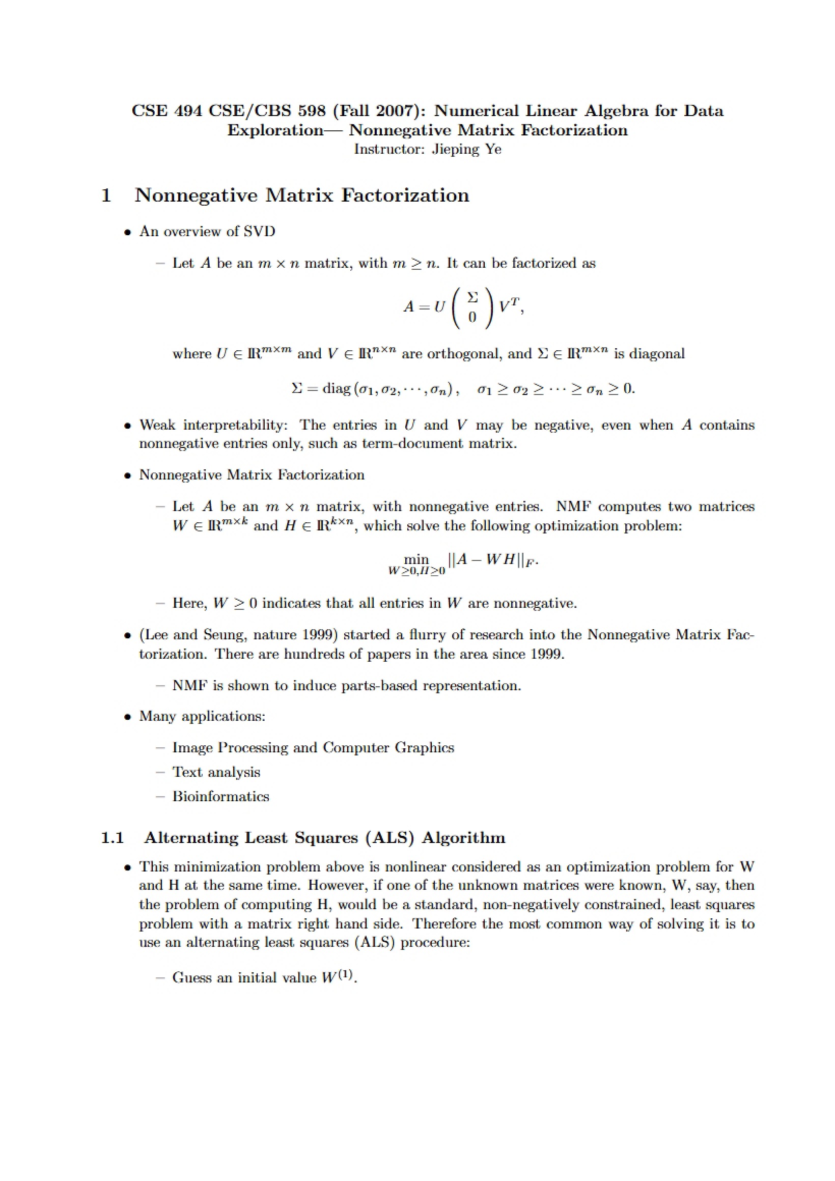 Matrix Factorization Nonnegative
