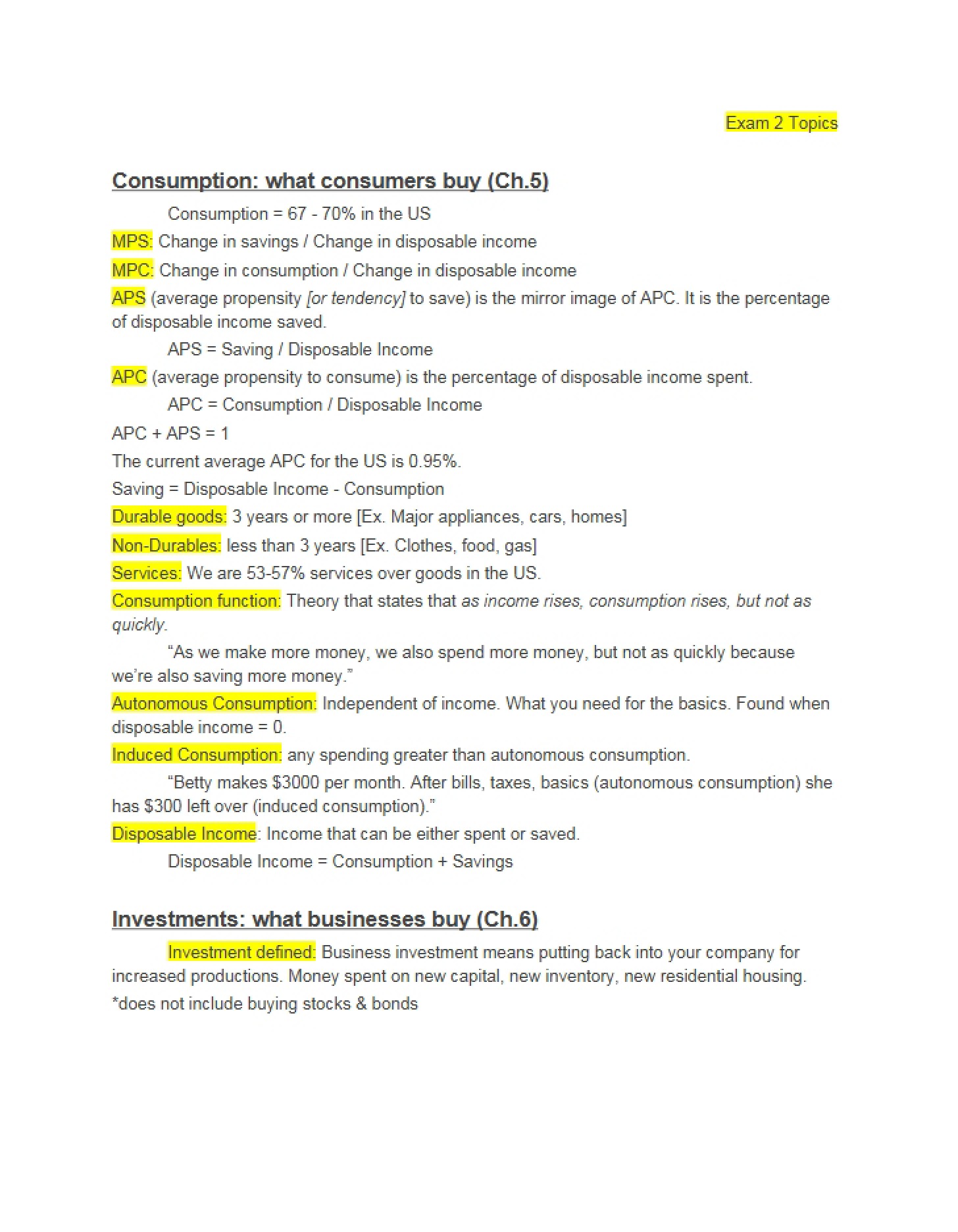 Topics for Second Exam