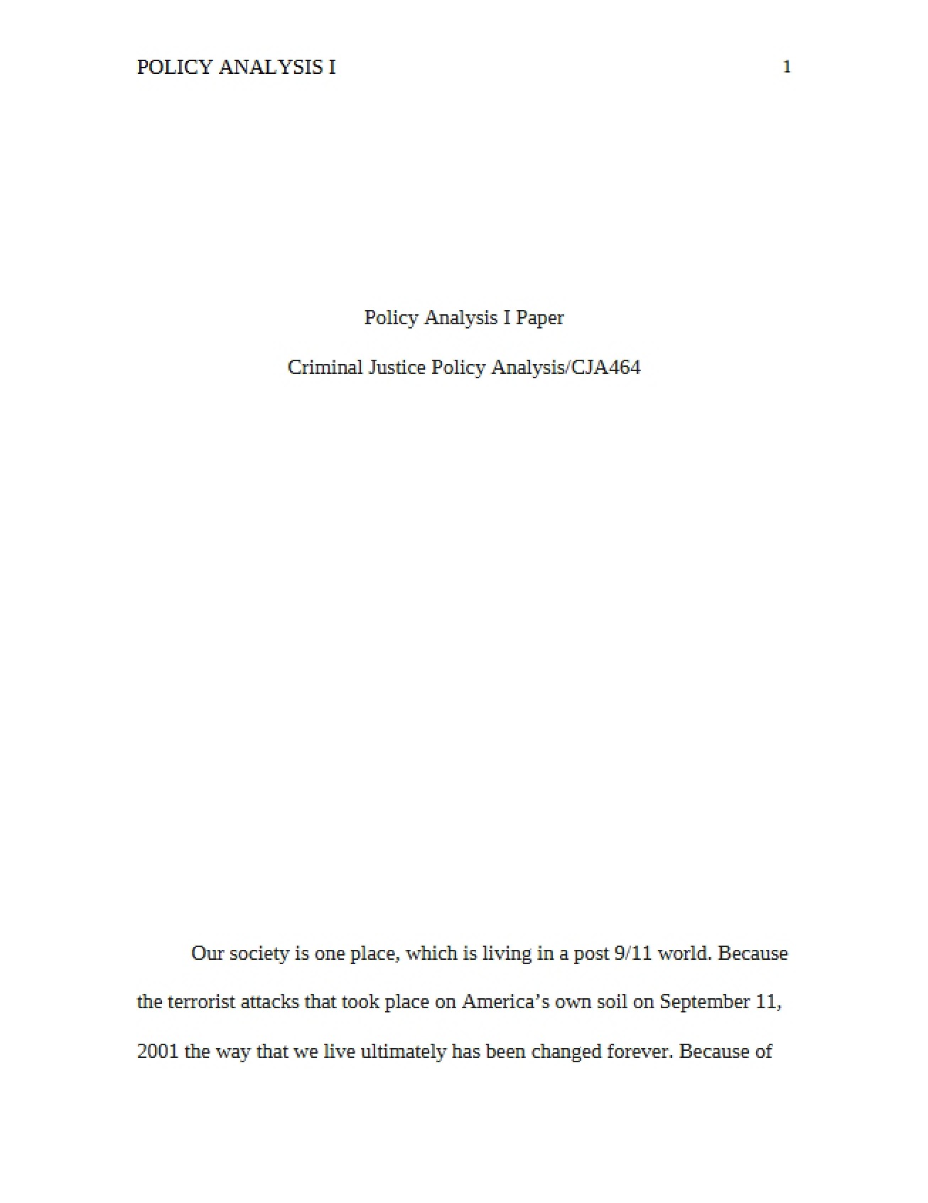 Analysis of Policy Part One