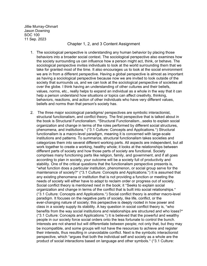 Chapters 1, 2, and 3 Content Assignment