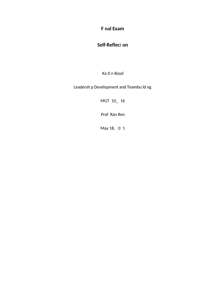 Self-Reflection Final Exam