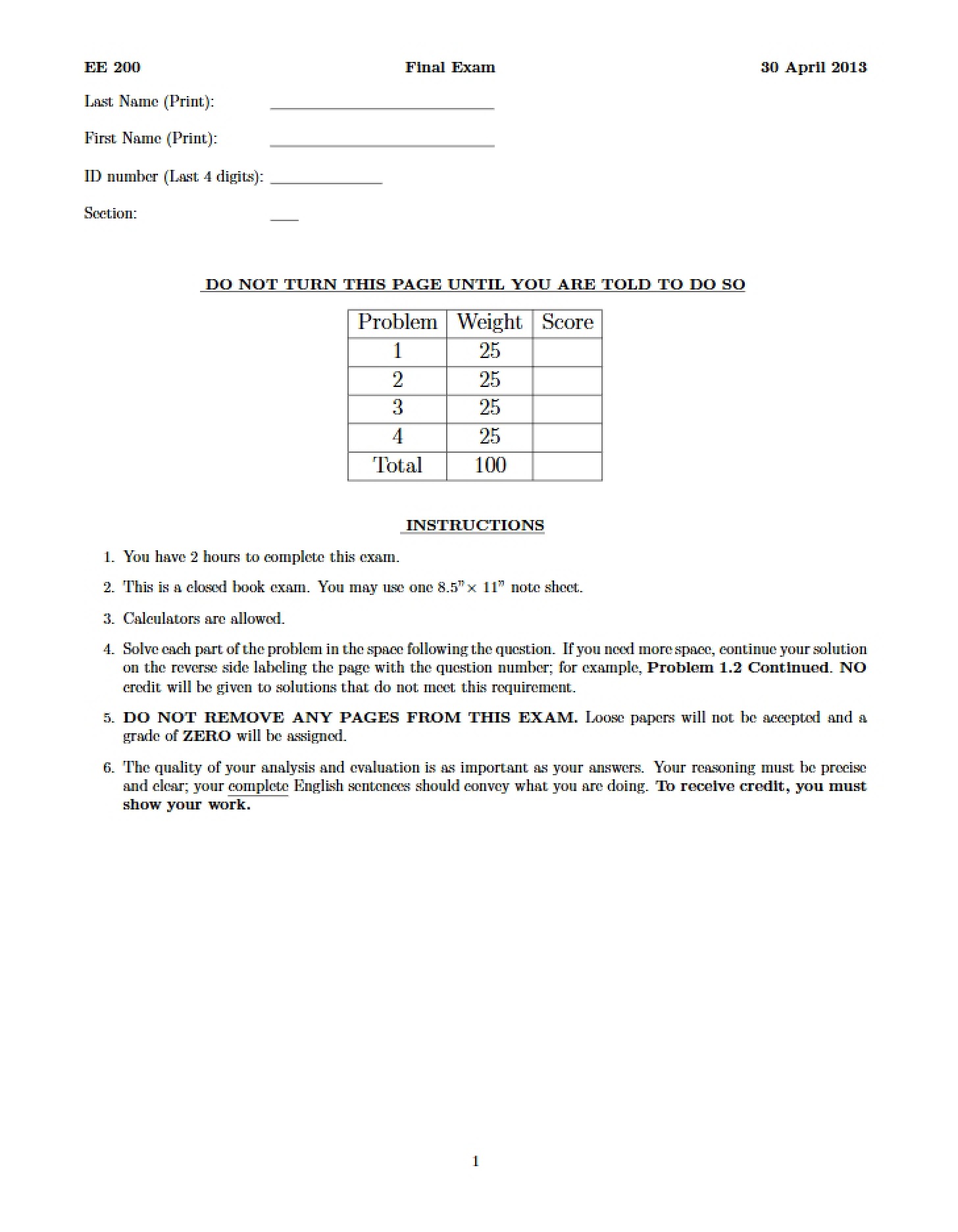 Final Exam Spring 2013