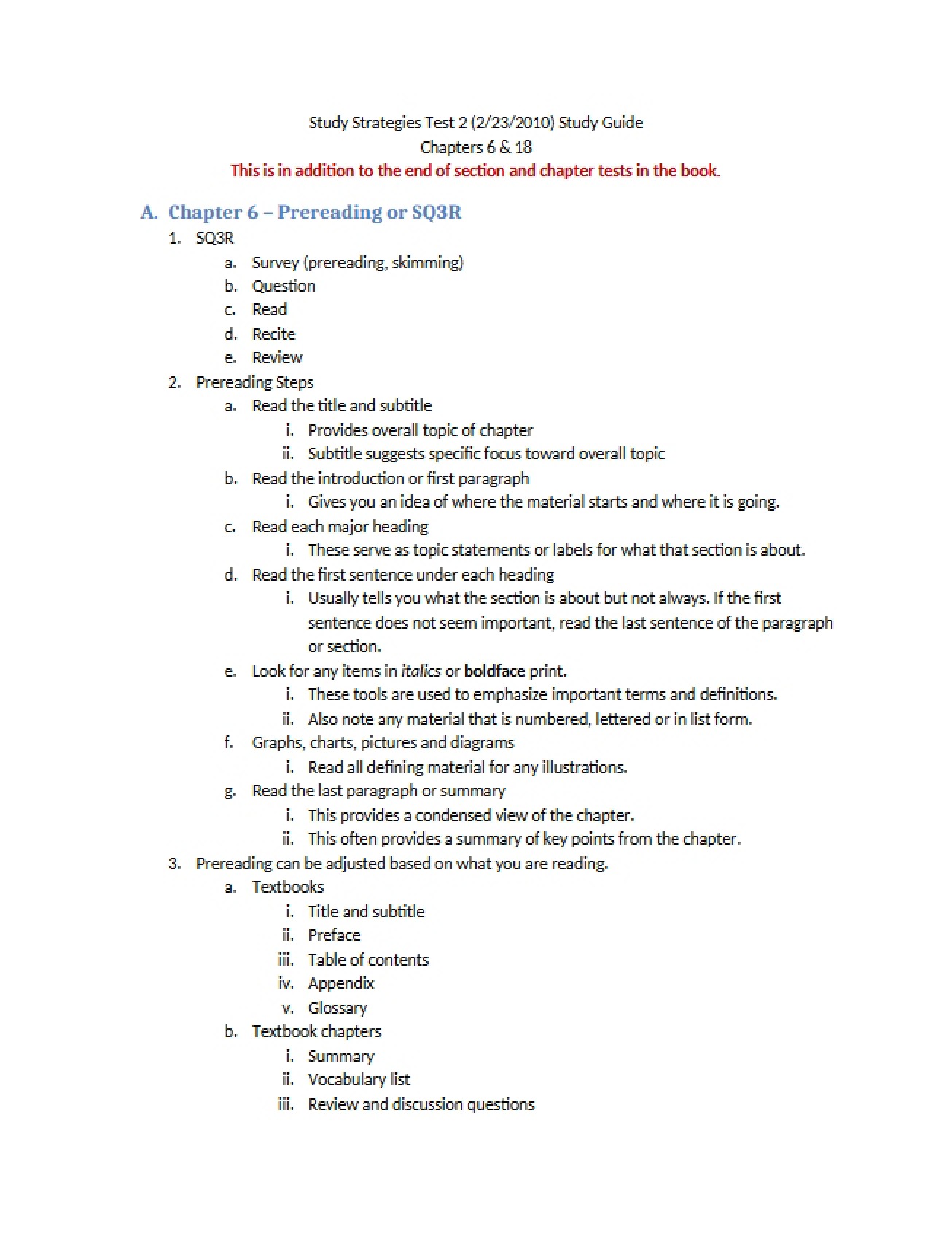 SQ3R Method for Prereading A Chapter 6 Guide