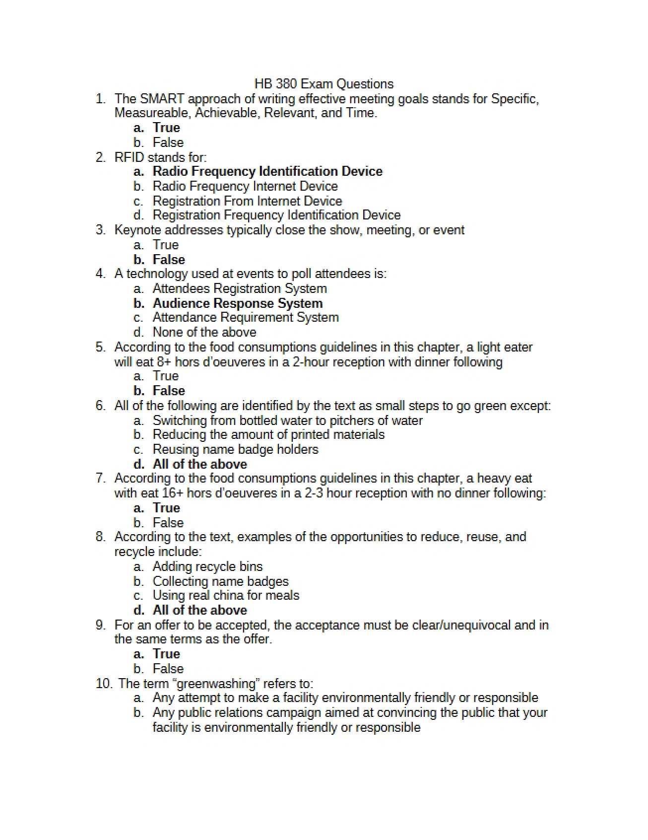 Exam Questions for HB 380