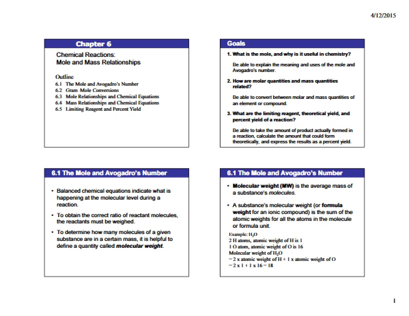 Mole and Mass Relationships in Chemical Reactions