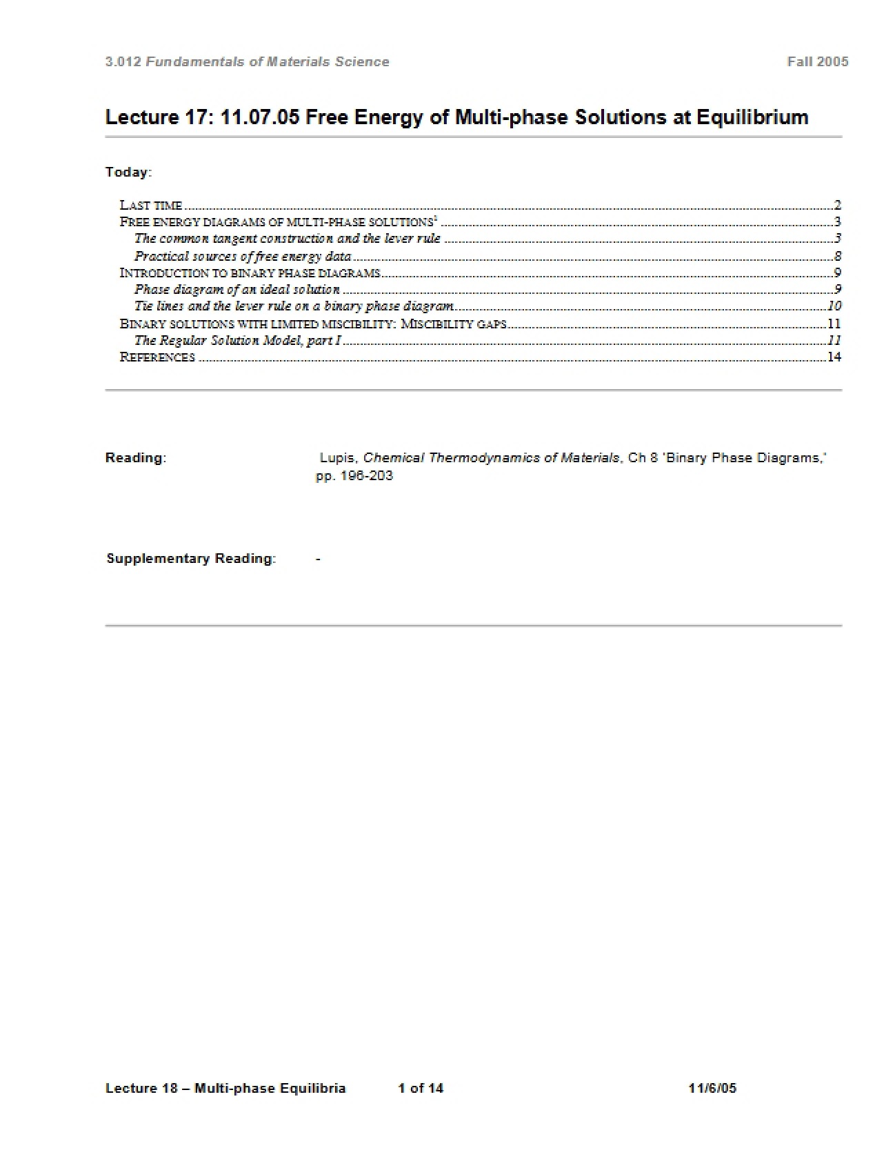 Equilibrium Free Energy in Multi-phase Solutions