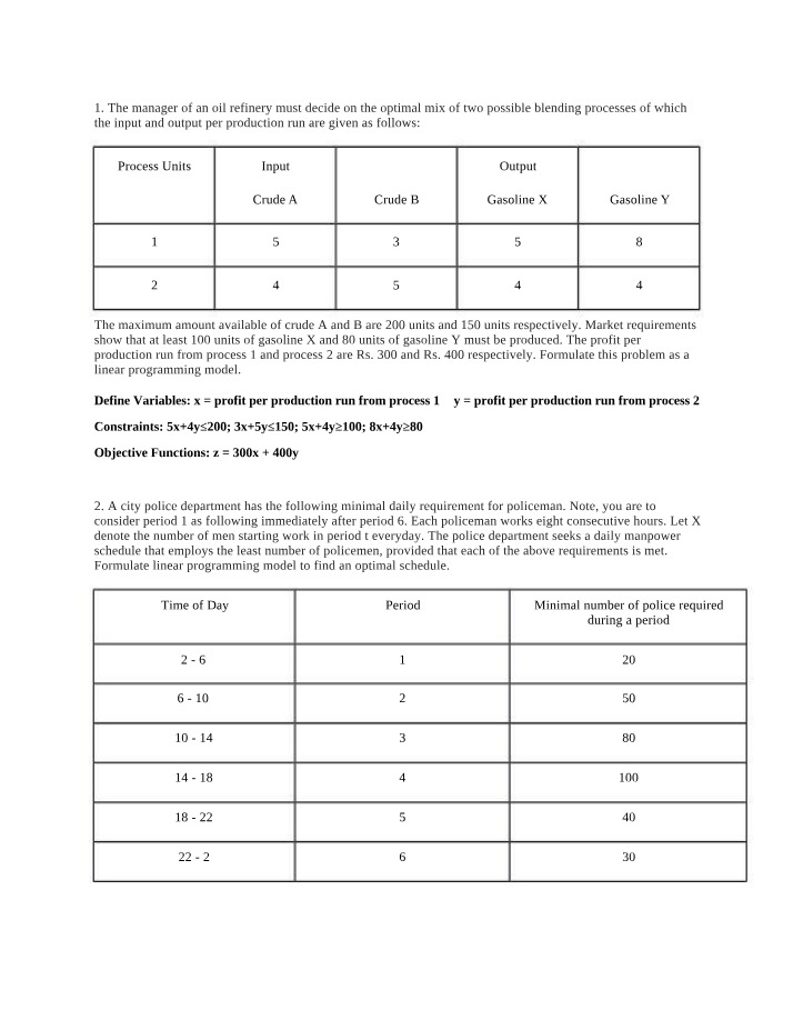 Optimal Blend of Processes in an Oil Refinery