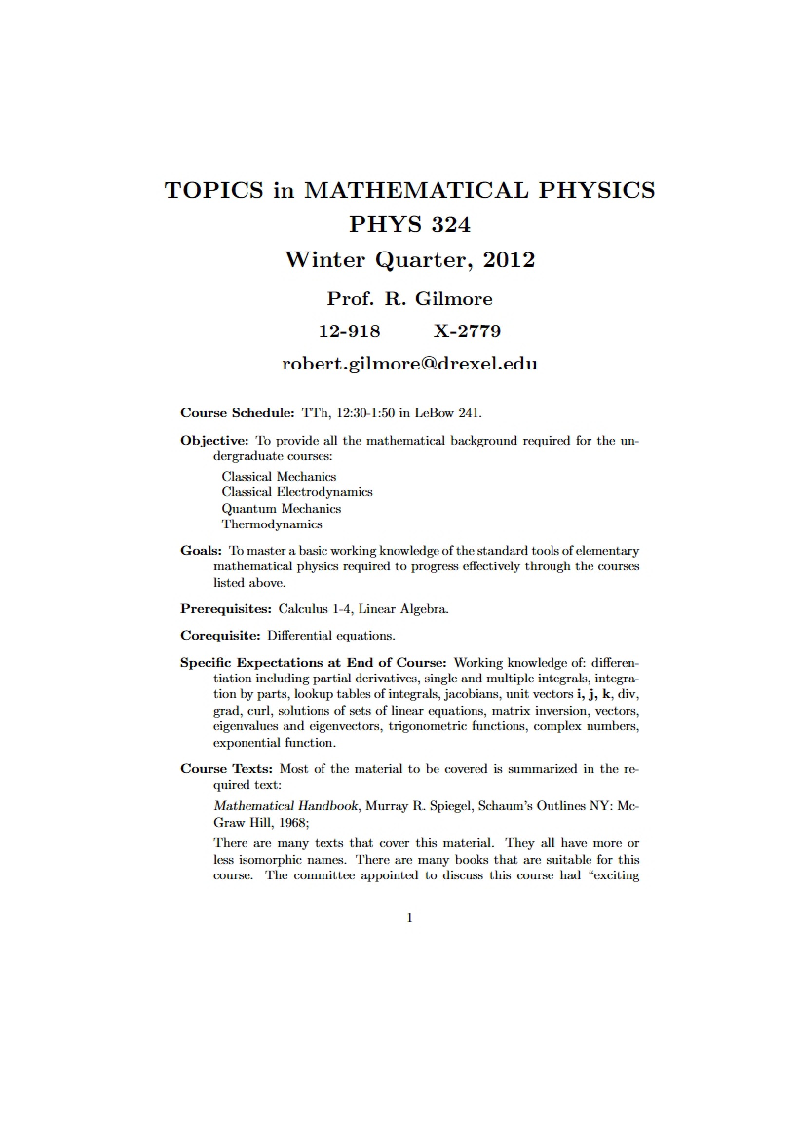 Mathematical Physics Syllabus