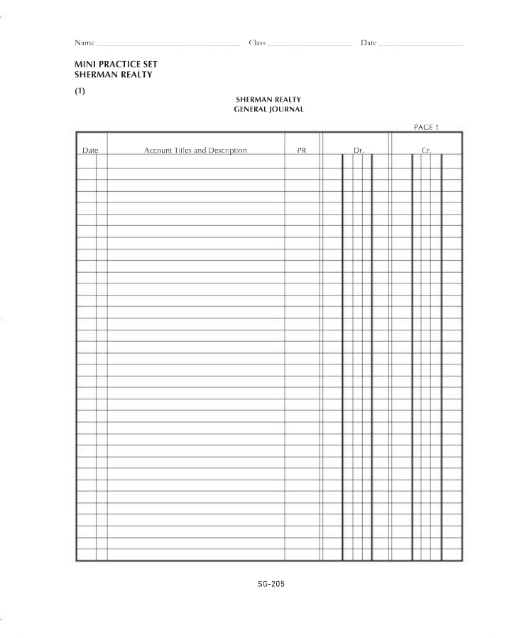 Accounting Worksheets for Sherman Realty Mini Practice Set