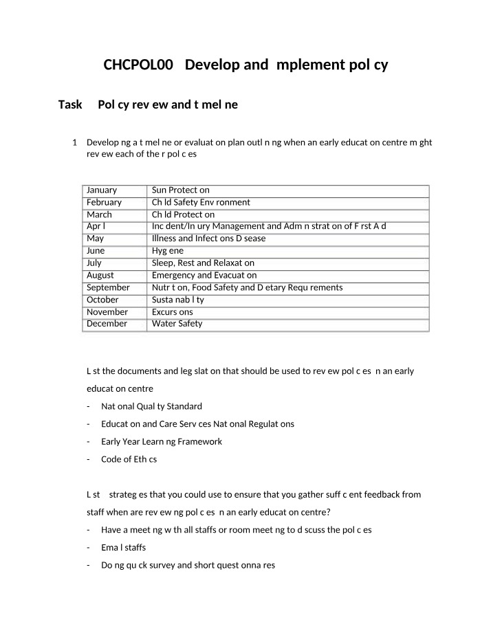 CHCPOL002 Task 4 - Policy Review and Timeline