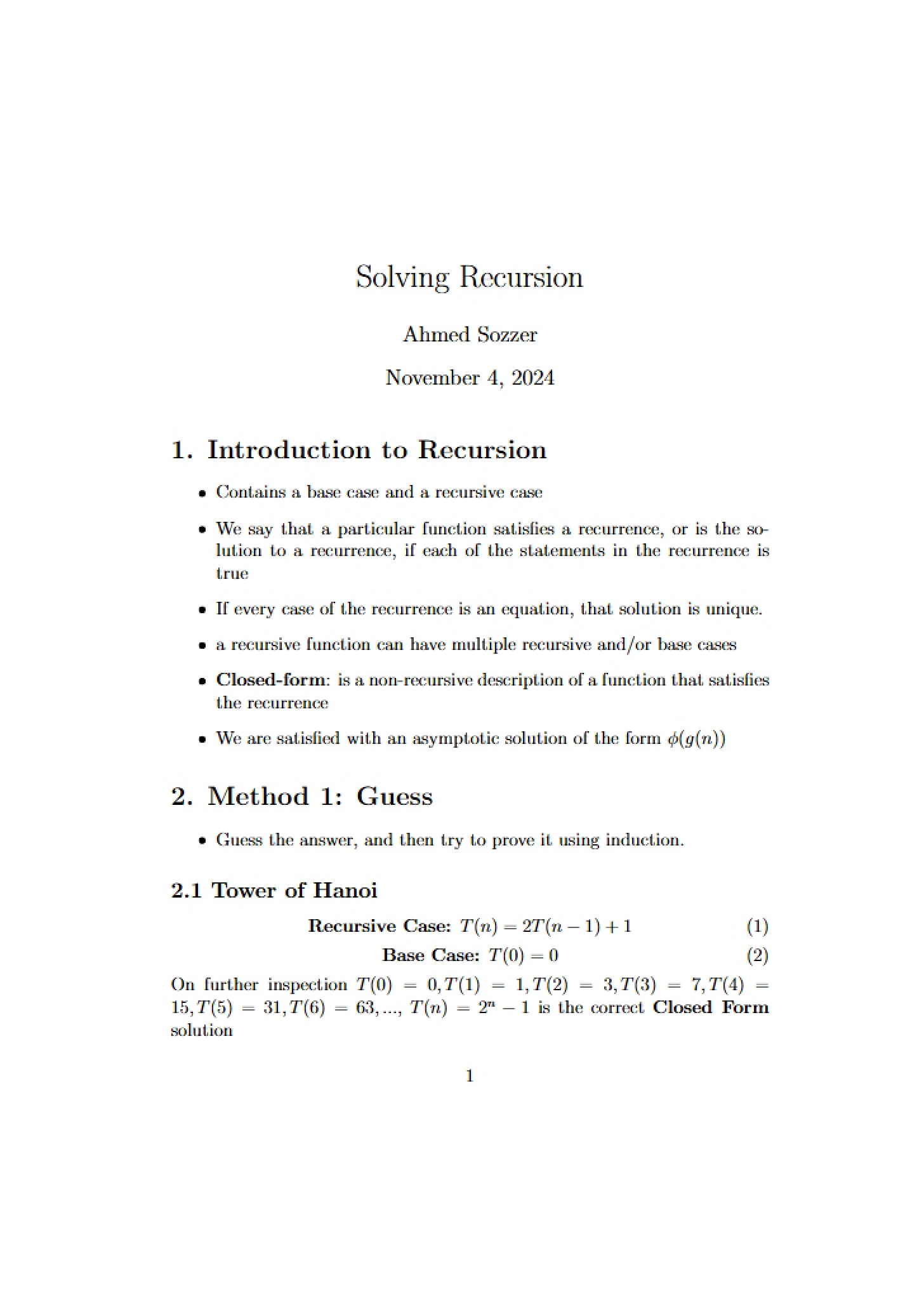 Recursion Solution Methods