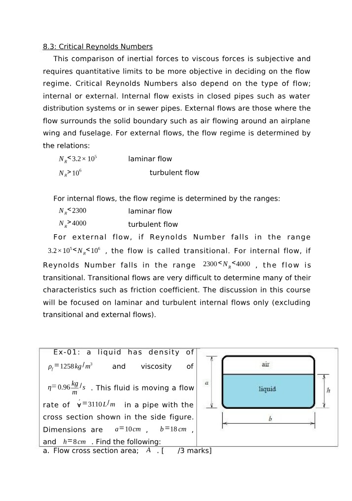 Flow Regimes and Example Problems - Critical Reynolds Numbers