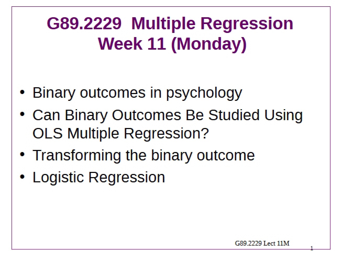 Week 11 Notes Multiple Regression