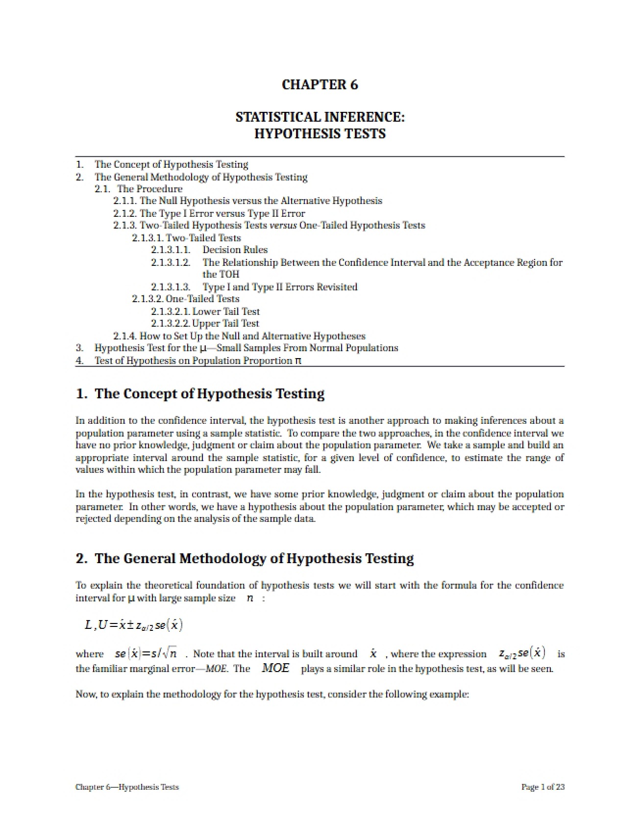 Testing Hypotheses