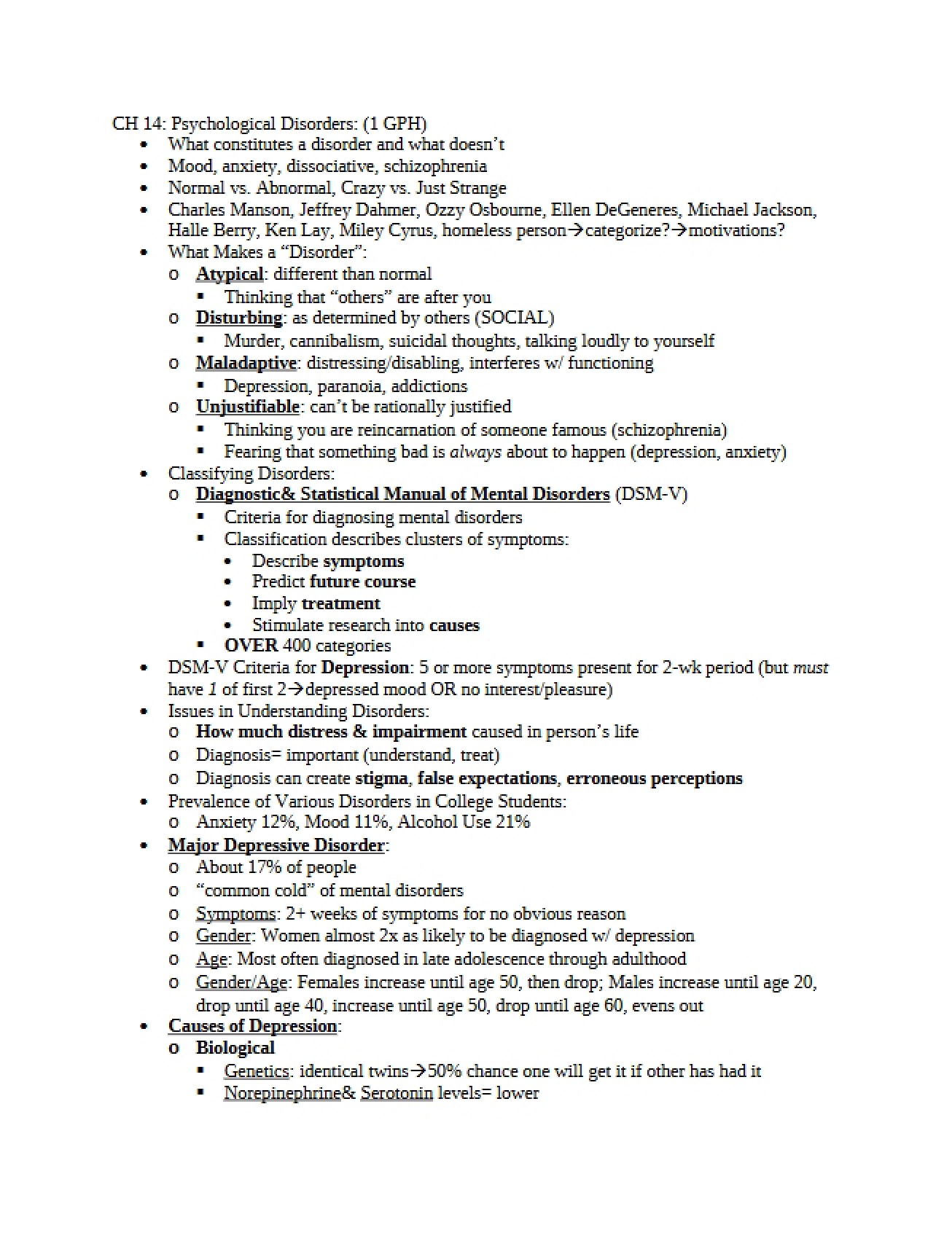 Fourteenth Chapter Psychological Disorders