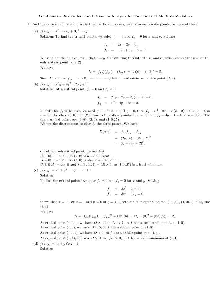 Solutions for Final Review Worksheet