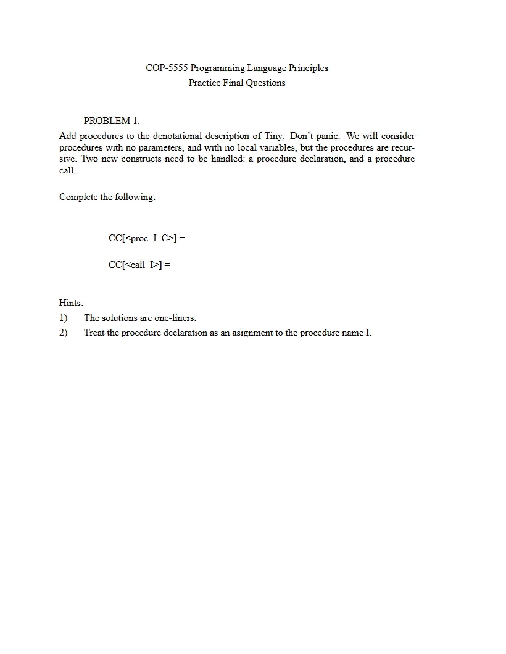 Final Exam Practice Inquiries