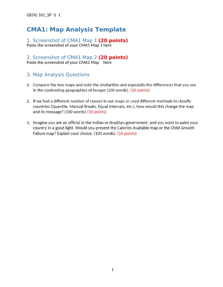 Template for CMA1 Map Analysis