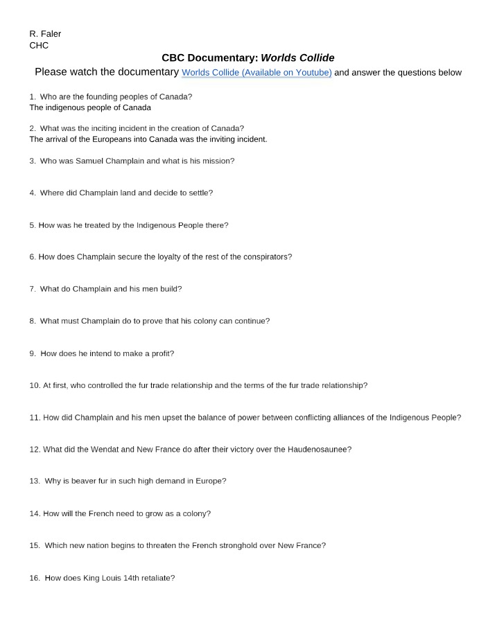 Worksheet - Worlds Collide Documentary