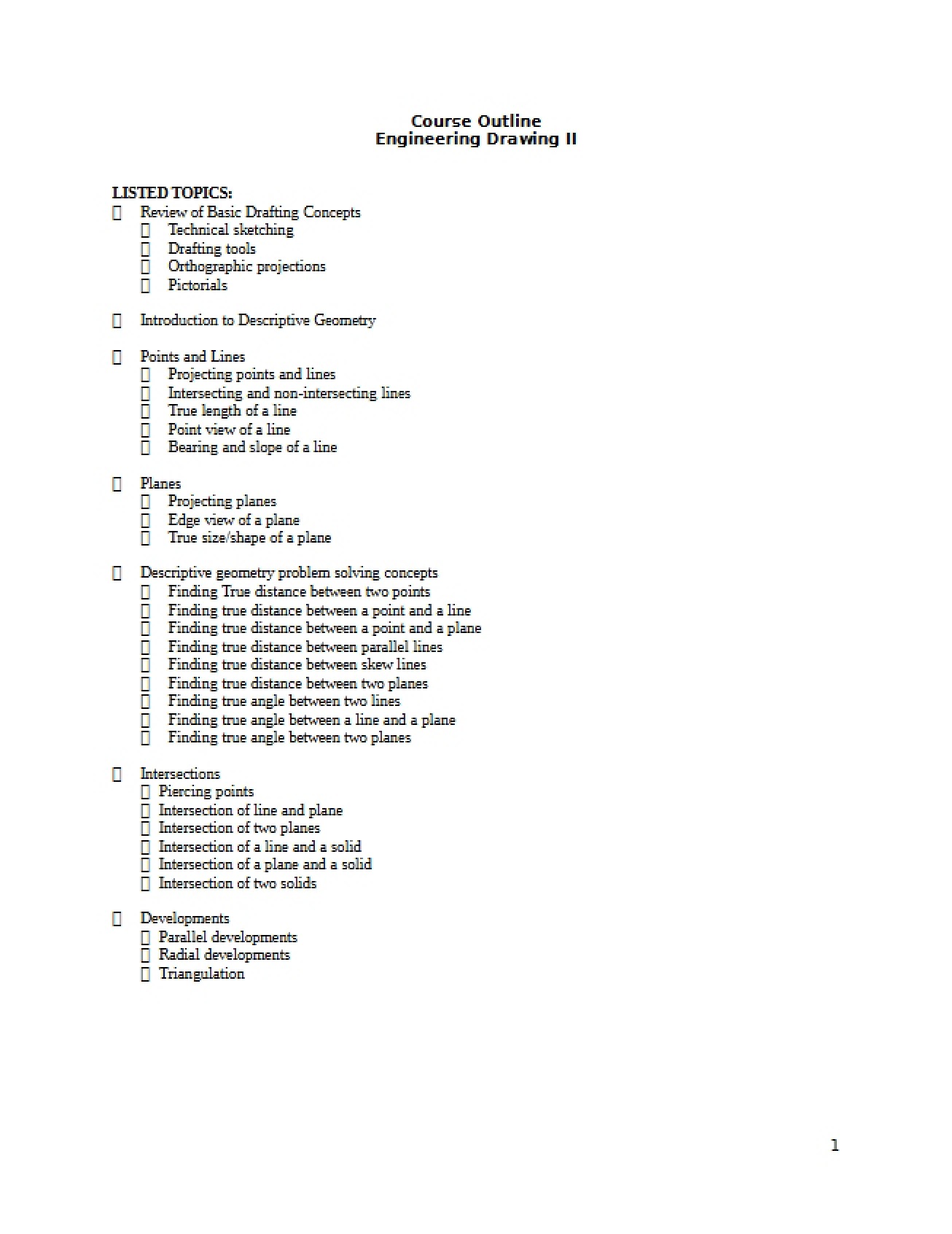 Outline for Engineering Drawing II