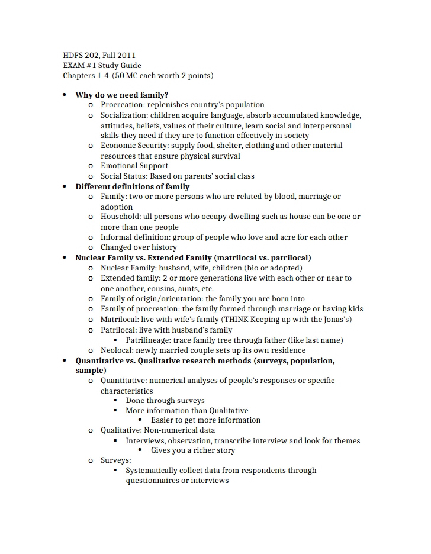 Study Guide for First Exam