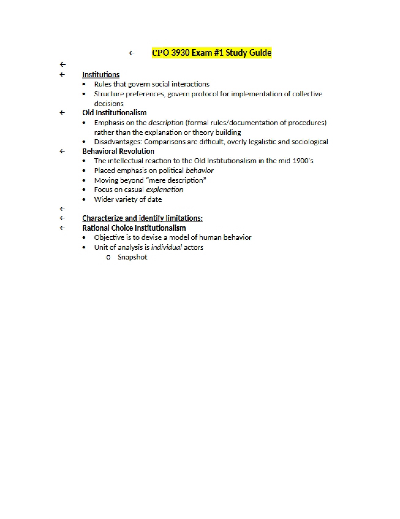 First Exam Preparation for Special Topics