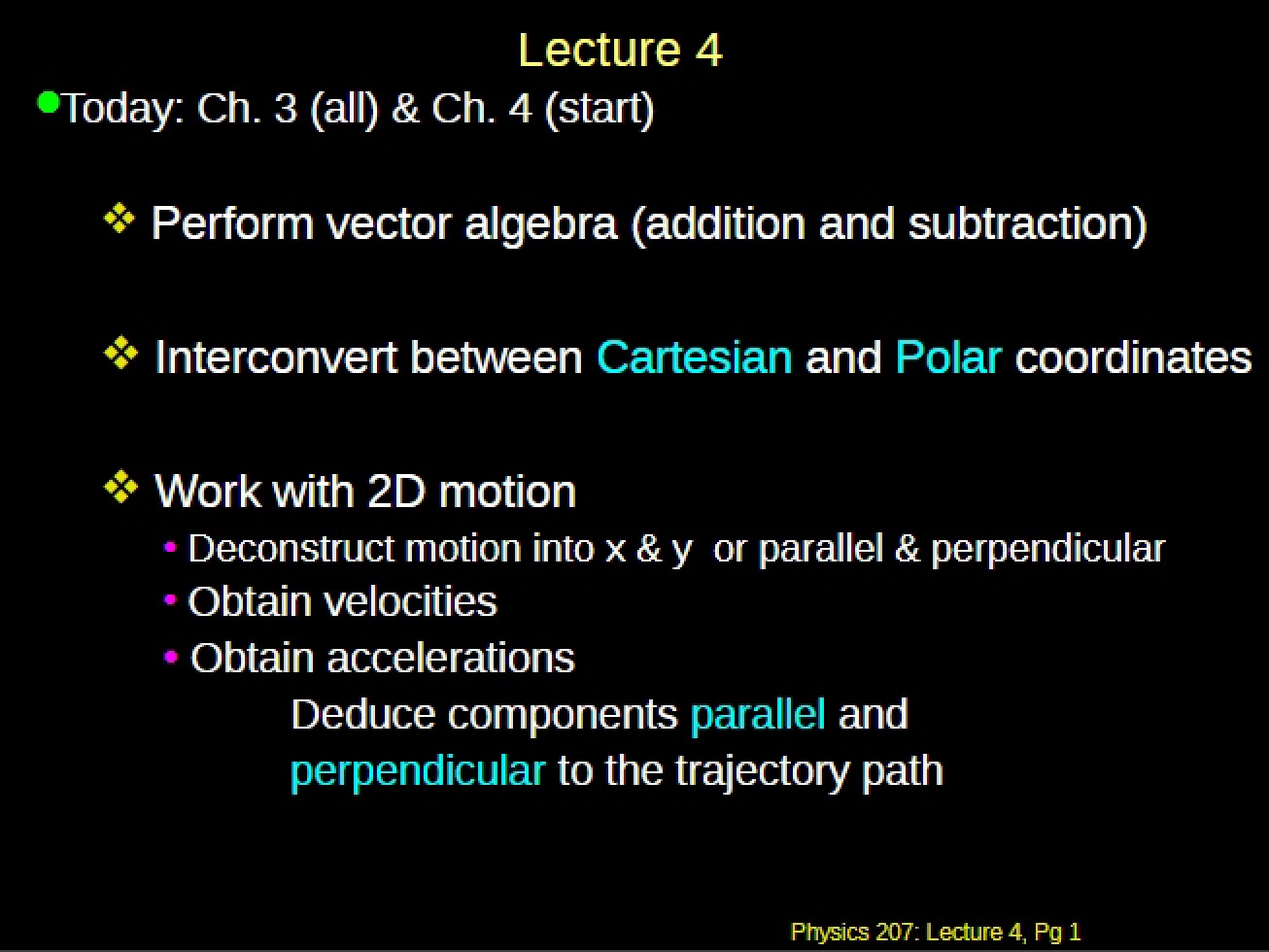 Physics 207 Class Summary