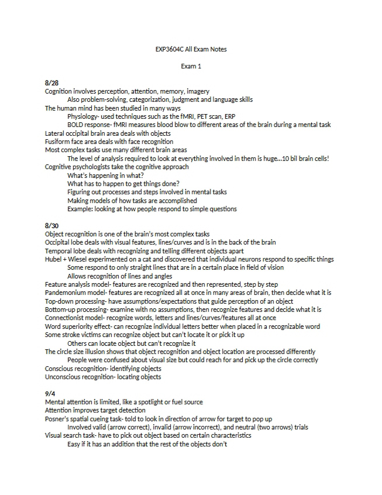 Cognitive Psychology First Examination Review