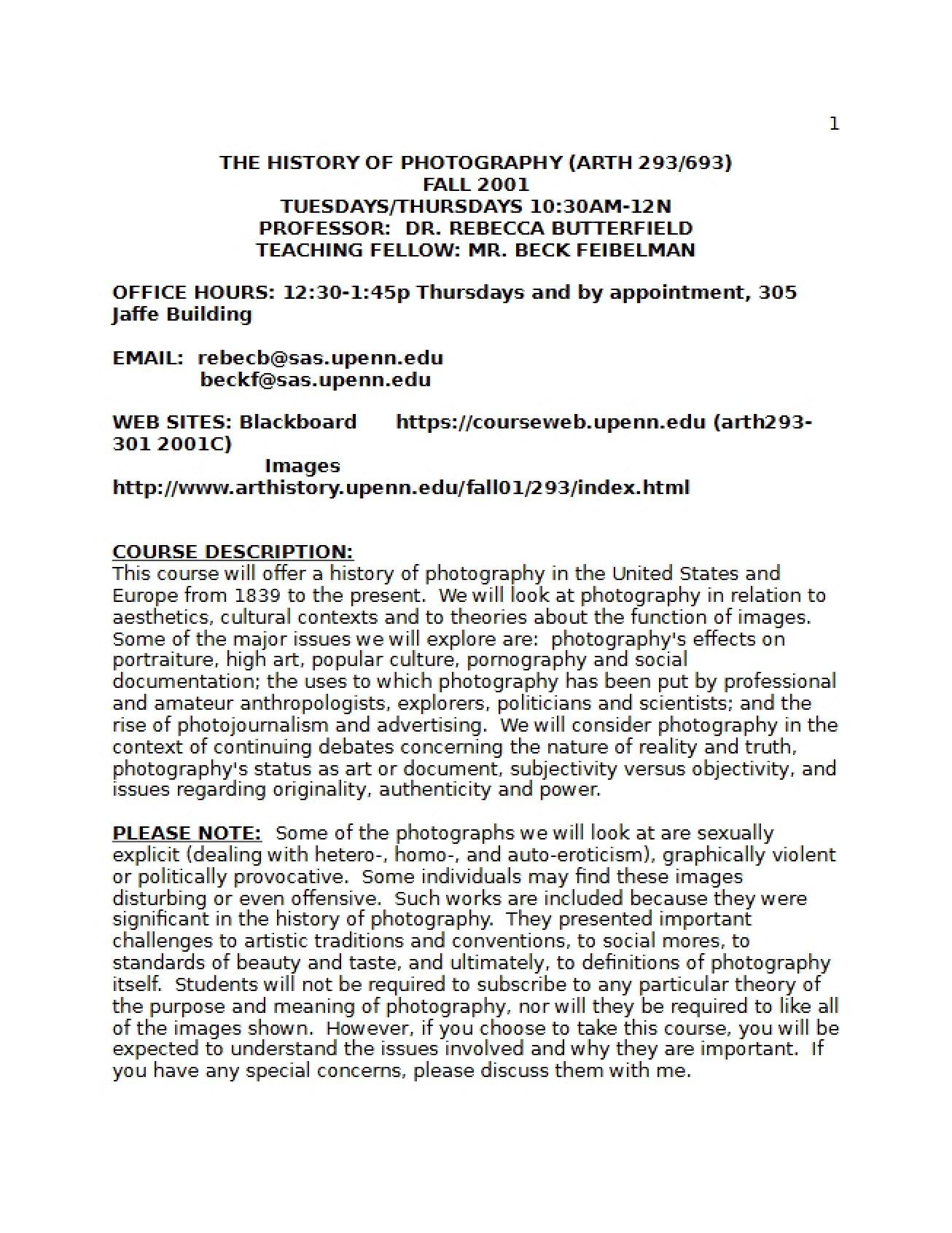 History of Photography Syllabus