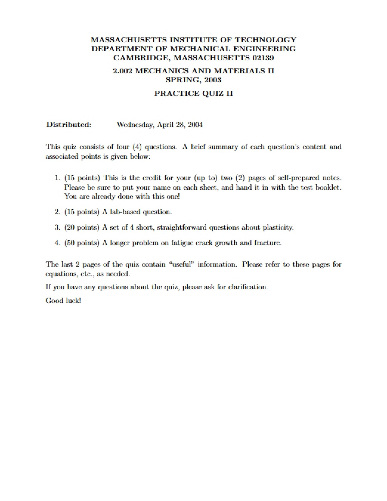 Second Practice Quiz