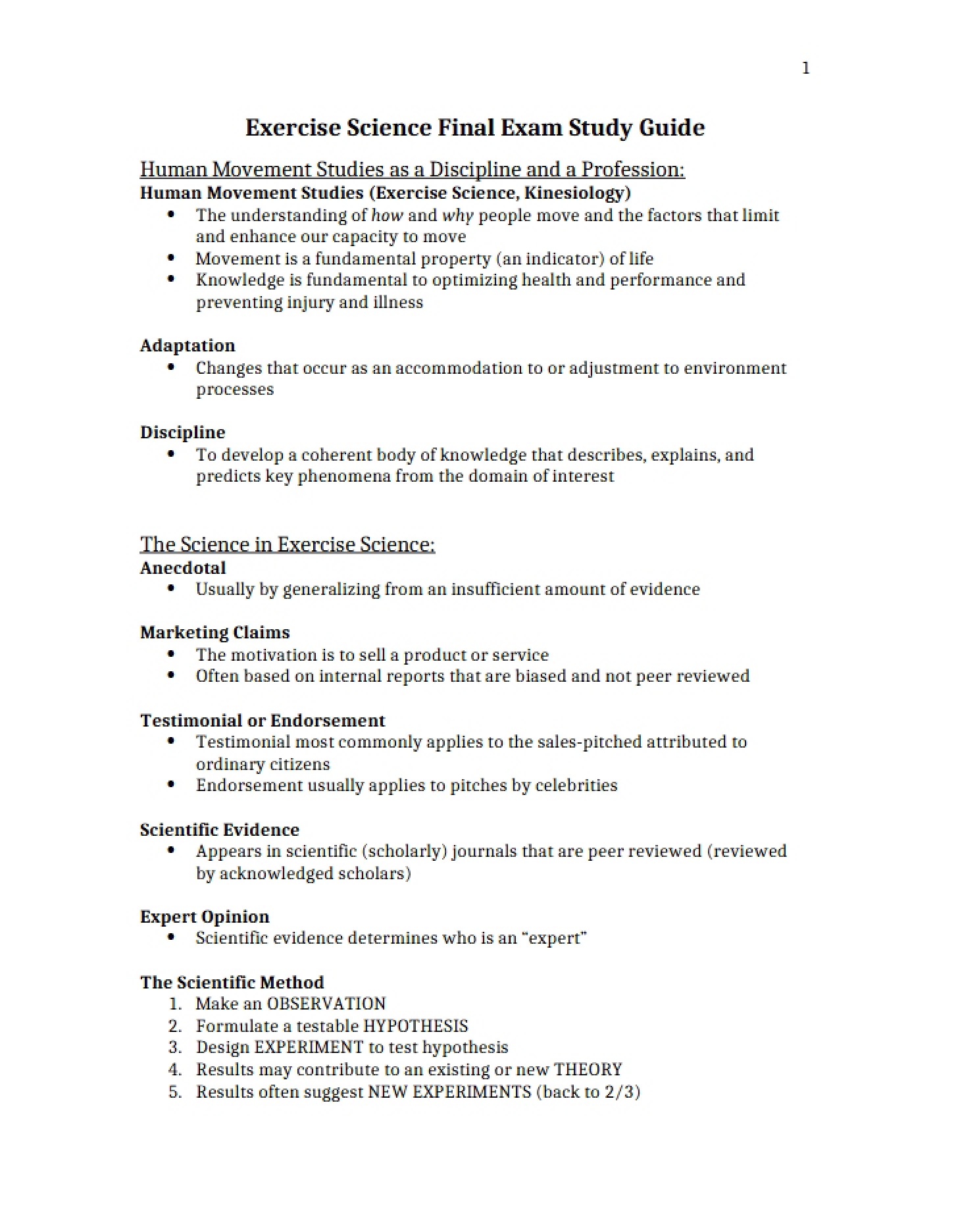 Study Guide for Final