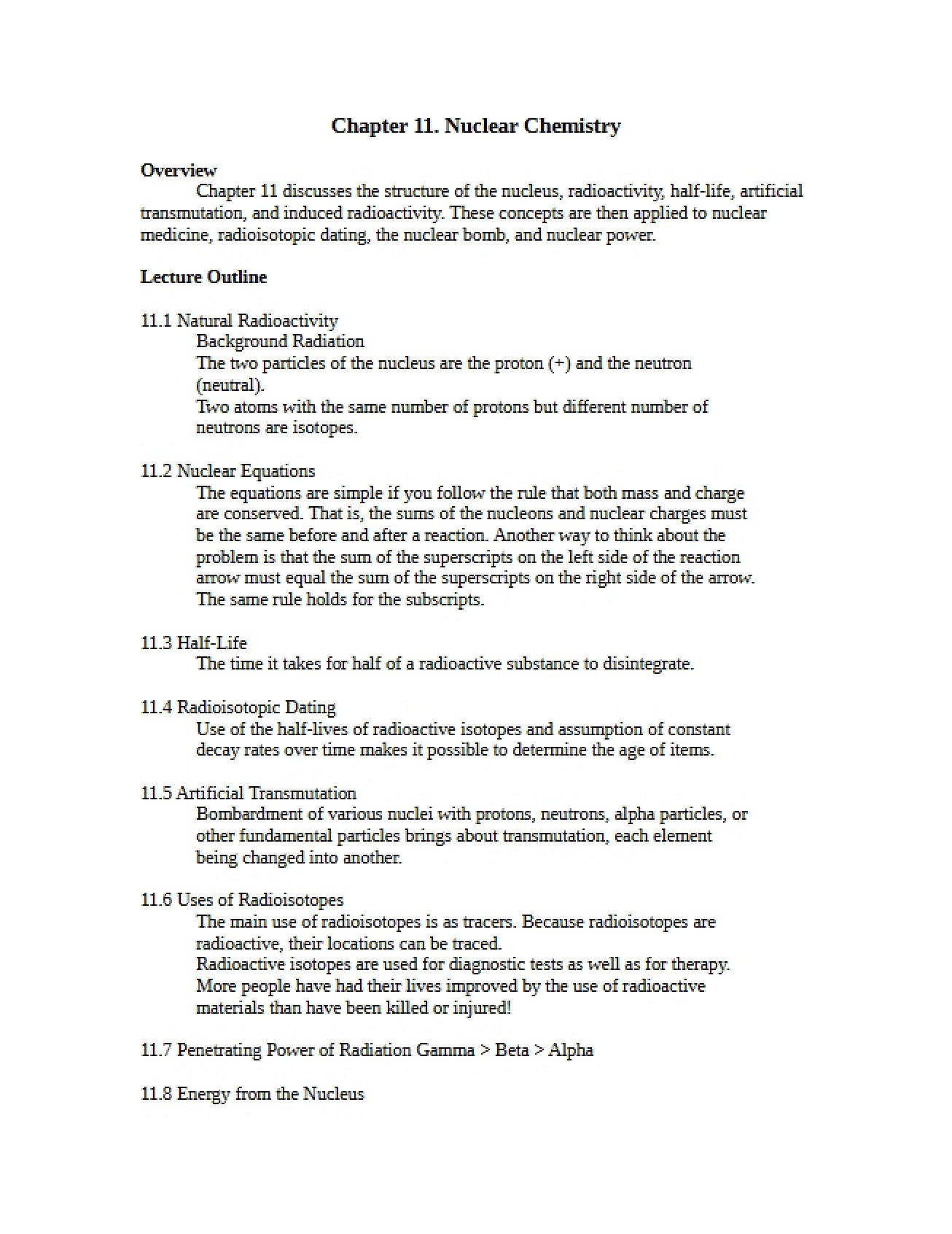 Nuclear Chemistry Chapter Eleven