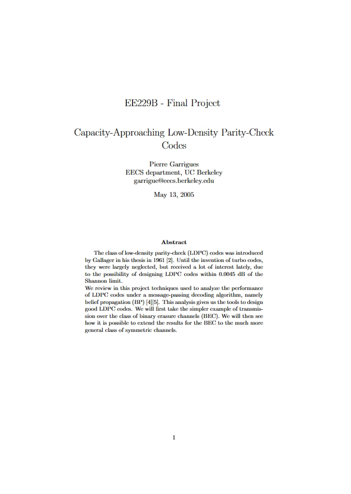 Low-Density Parity-Check Codes Approaching Capacity