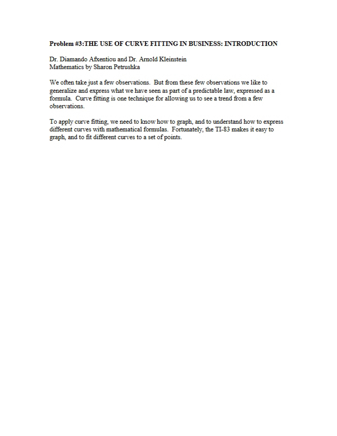 Business Curve Fitting Intro
